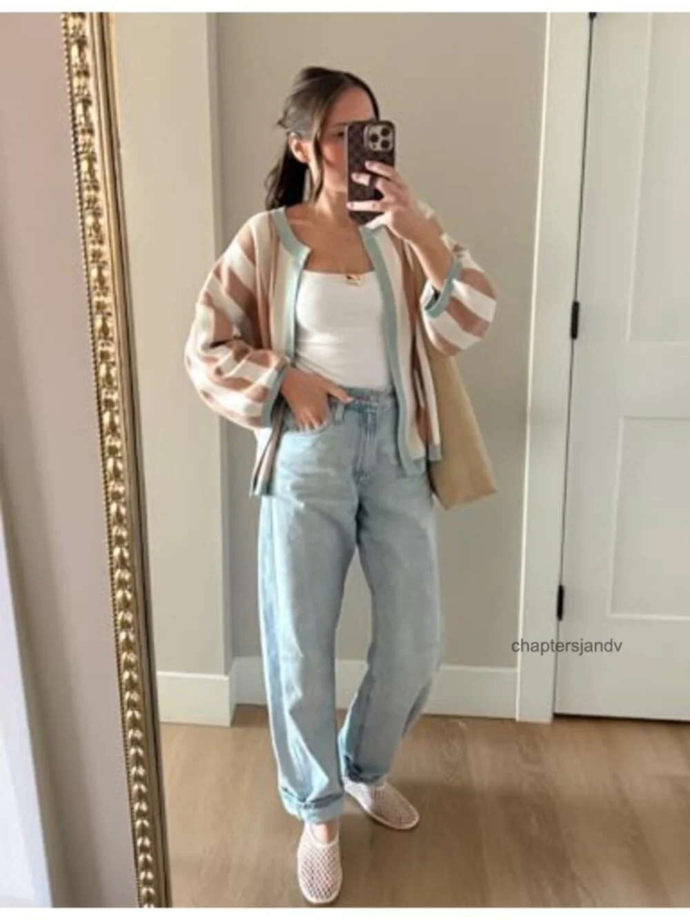 Womens Open Front Striped Cardigan Long Balloon Sleeve Knit Sweater